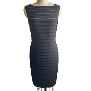 NWT Tadashi Shoji Black Sheer Stripe Sleeveless Cocktail Dress Size Medium